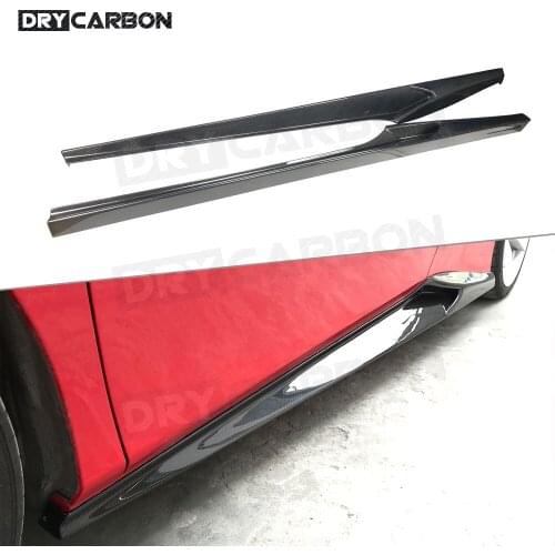 2pcs/Set Dry Carbon Fiber Car Side Skirts Bumper Extension Body Apron Lip for Ferrari 488 N Style 2015 - 2018 FRP Aprons Bodykit