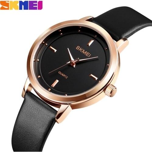 SKMEI Top Brand Luxury Leather Strap Ladies Watch Simple Dial Quartz Clock Waterproof Wrist Watches For Women Relogio Feminino