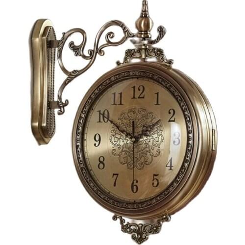 Nordic Wall Clock 3d Large Solid Wood Metal Double-side Clocks Wall Home Decor Silent American Living Room Horloge Gift FZ444