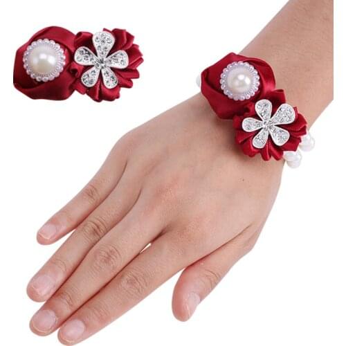 Wrist Flower Corsage Groom Rhinestone Rose Corsage Bridesmaid Girlfriends Hand Flower Wedding Supplies SX323