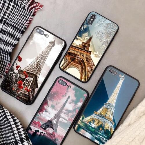 Eiffel Tower Night France Tempered Glass Phone Case For iPhone 6 6plus 7 plus 8 8plus 5 5S 5C SE For iPhone X XS XR XS Max