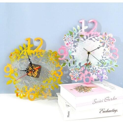 Clock Molds for Resin Casting Flower Clock Wall Decor Arabic Number Clock Silicone Mold Handmade Living Room Hanging Ornaments