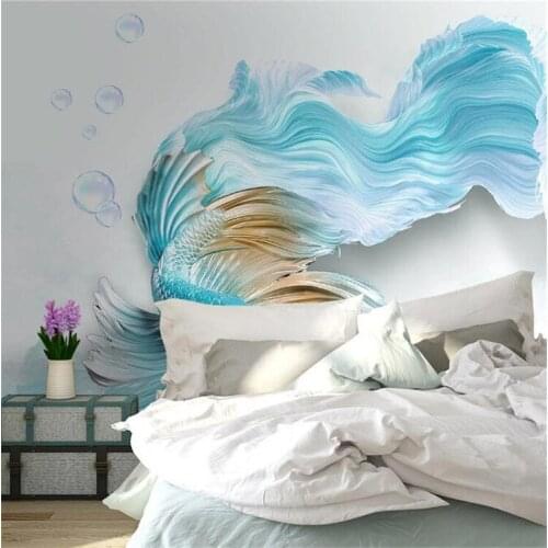 Photo Wallpaper Modern 3D Abstract Blue Peacock Fish Mural Living Room TV Sofa Background Wall Papers For Walls 3 D Home Decor