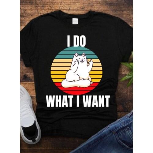 I do what I want white cat middle shirt Fashion Plus Size Women T Shirt Short Sleeve Mama Top Tees O Neck Cotton Mother Casual
