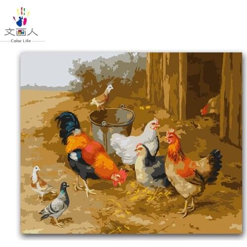 Chicken Picture diy digital oil painting package by numbers animal with kits draw on canvas for women adult kids practise paint