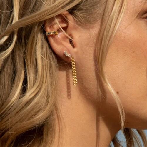 Korea Cuba Bright Gold Color Exaggerated Metal Drop Earring Retro Punk Long Chain Stud Earrings For Women Female Vintage Jewelry