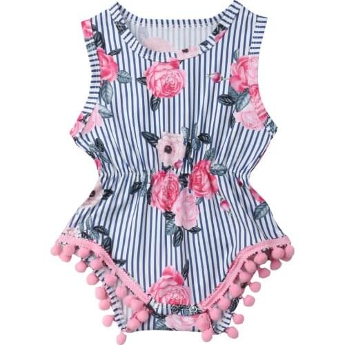 2020 Summer Infant Baby Lovely Girls Floral Plaid Sleeveless Bodysuit Cotton Jumpsuit Lace Side Sunsuit Clothes 0-18M
