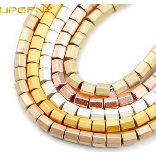 Matte Natural Stone Hexagon Cylinder Gold Hematite 3mm Loose Spacer Beads For Jewelry Making Diy bracelets necklace Findings