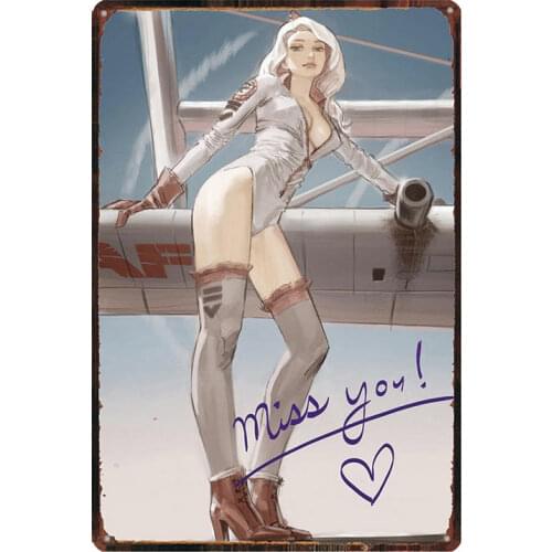 Miss You Pin up Girl Metal Sign Plaque Metal Vintage Wall Bar Home Hotel Art Decor Cuadros Wall Sticker 30X20CM DU-3519B