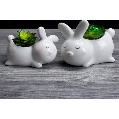 Cartoon Ceramics Rabbits Flower Pot Succulents Planter Flower Arrangement Container Home Living Room Desktop Decor Garden Bonsai