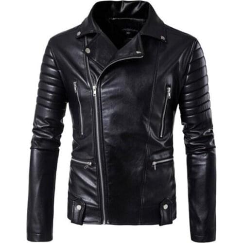 New Retro Vintage Motorcycle Jackets PU Leather Men Slash Zipper Moto Jackets Lapel Biker Faux Leather Riding Jacket Size M-5XL