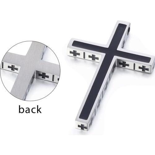 Mens Boys Cross Pendant Black Silver Color Stainless Steel Small Resin Inlay Jesus Jewelry Fashion LKP594