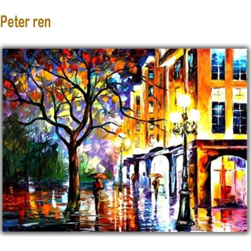 Peter ren Diy Diamond painting Cross stitch kit Crafts Full Embroidery Small town night 3d square mosaic paintings Romantic city