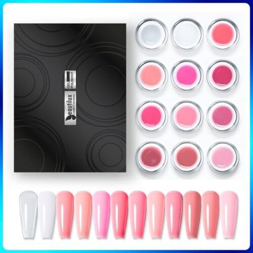 Beautilux Soak Off Builder Gel Kit 10g*12pcs Clear Pink White Camouflage UV LED Nail Extension Gel Nails Art DIY Manicure Set