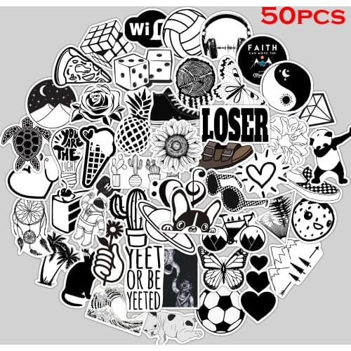 50pcs Black and white series Stickers DIY Luggage Laptop Bicycle Skateboard Waterproof PVC Graffiti Childrens Toy Stickers
