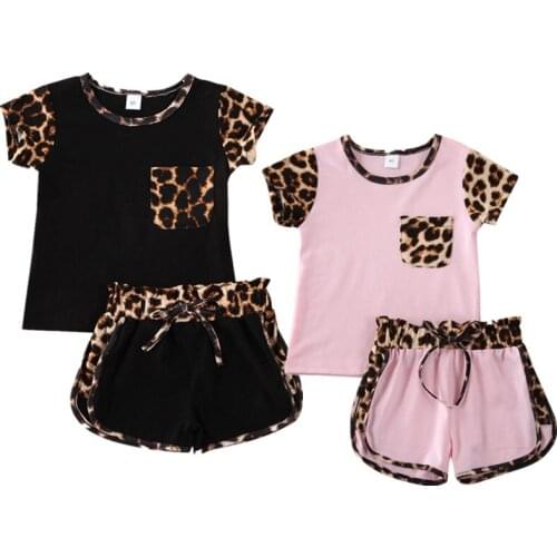 New Toddler Kids Baby Girl Casual Leopard Outfits Tops Shirt & Short Pants 2PCS Set