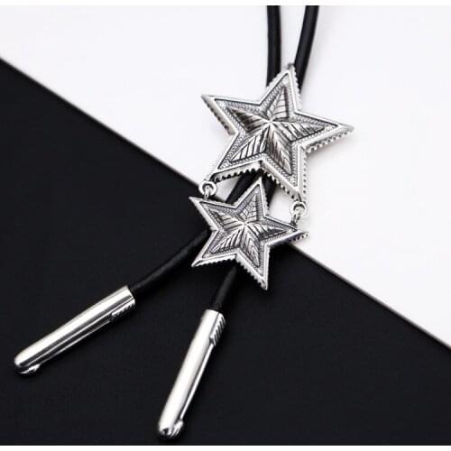 Wholesale S925 Sterling Silver Cody Asian Pentacle Pendant Necklace Leather Rope Korean Personalized Fashion Sweater Chain