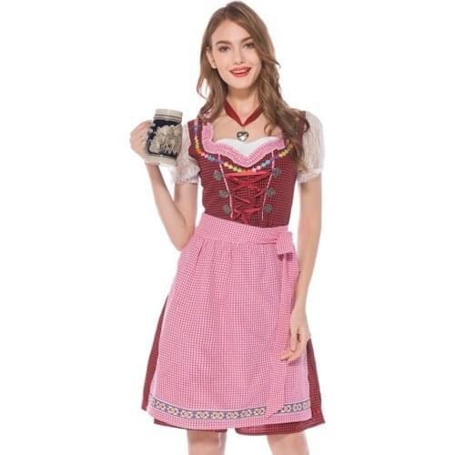 Sexy Pink Bavarian Oktoberfest Ladies Wench Waitress Serving Maid Costume S-XL Beer Girl Fancy Dress