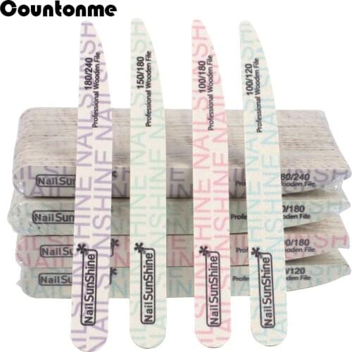 50Pcs/Lot Wooden Nail Files 100/120/150/180/240 Colorful New Style Strong Sandpaper Wood File Buffer UV Gel Polisher Salon Tools