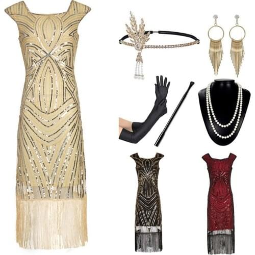 Retro Sequin Fringe Dress For Women Great Gatsby Dress Vintage Latin Dance Competition Clothes Festival Rave Clothing DQL4233