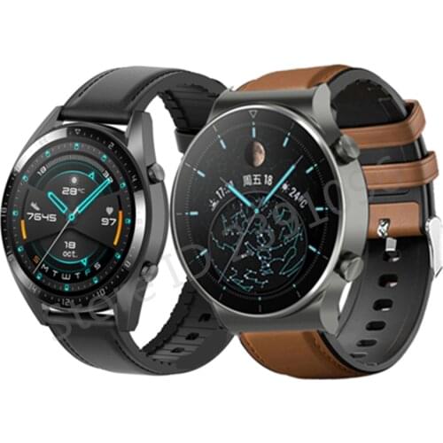 Leather + Silicone Strap 22mm For Huawei Watch GT 2 GT 2 Pro Bracelet Watchband For Amazfit Huami GTR 2 Wrist Band Accessories