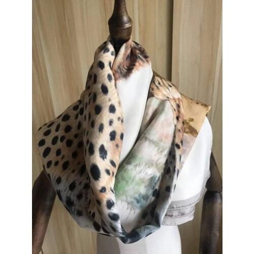 2021 new arrival spring summer leopard 100% silk scarf twill hand made roll 140*140 cm shawl wrap beach scarf for women lady