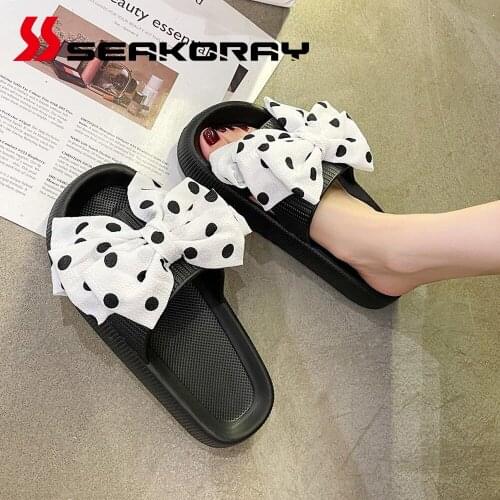 Bow Slippers Wear Slippers Outside Sandals Ladies Fat Slippers Indoor Bathroom Anti-slip Shoes