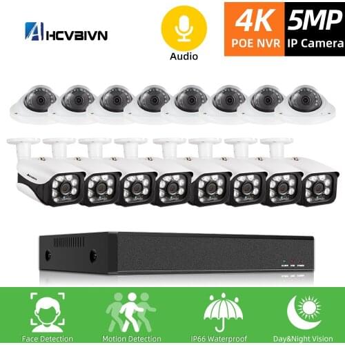 H.265+ POE CCTV Security System 16CH 5MP 4K Audio Record NVR Outdoor 5MP PoE IP Camera IR-CUT Night P2P Video Surveillance Kit