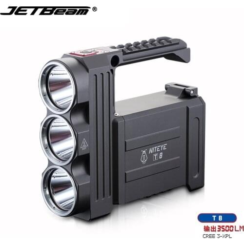 LED Flashlight JETBeam T8 CREE 3-XPL LED max. 3500 lumens beam distance 800 meters camping torch waterproof searching light