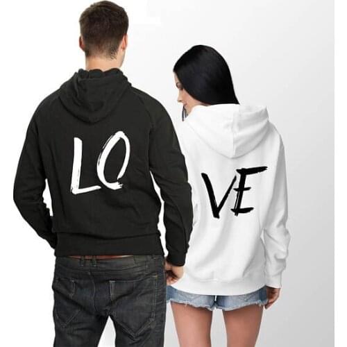 Oversize Women and Men Streetwear LO VE Letter Print Sweatshirts Hooded Loose Long Sleeve Couple Wear Moleton Tracksuit Pullover