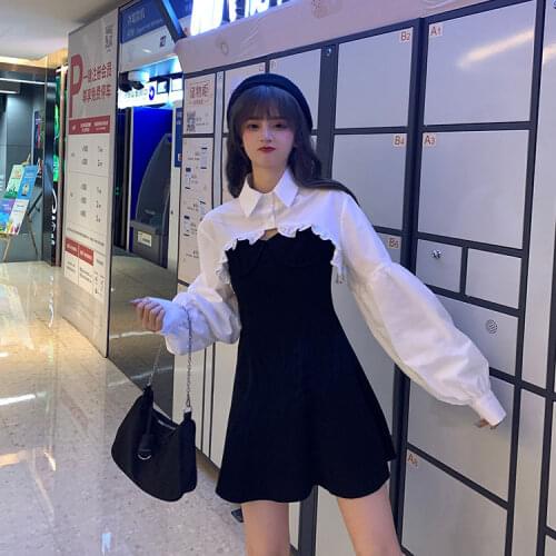 Korean style vintage black dress autumn 2020 new e girl aesthetic sexy Fashion y2k temperament waist and thin sling dress female