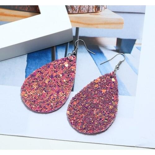 Teardrop Leather Earrings Petal Drop Earrings Faux Leather Sequins Dangle Earrings Glitter Dangling Earring Women Girl