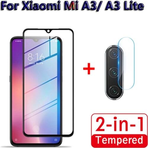 2 in 1 Full Cover Tempered Glass For Xiaomi Mi A3 Lite Back Camera Lens Screen Protector Glass For Xiaomi Mi A3 Camera Lens Film
