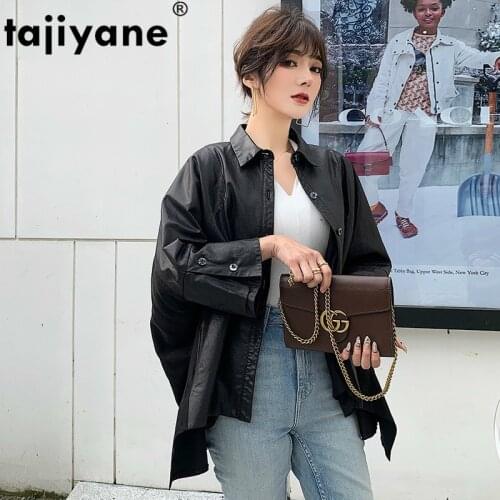 Real clothing womens genuine Leather Jacket womens leather jacket Spliced Coat 2021 casual women Clothes 19218 WPY448
