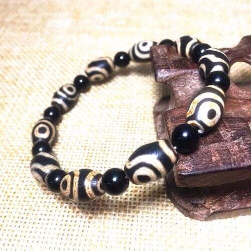Tibet old black 2 eyes agate DZI ladies jewelry bracelet black gallstones with beads Free Shipping