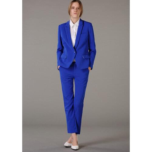 Royal Blue One Button Business Pant dress Suits for Women Trouser Suit Female business