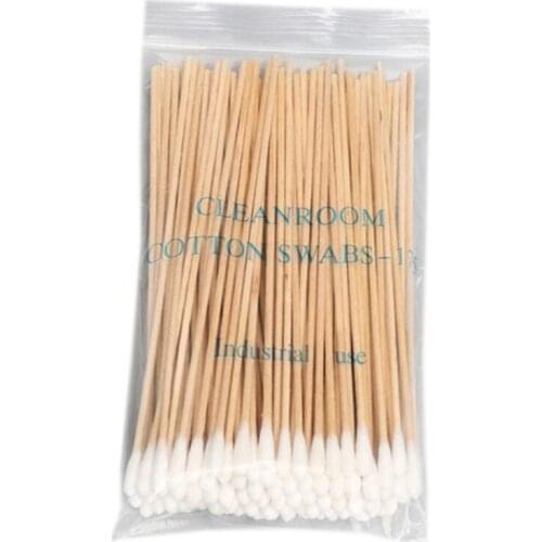H7JC 100/200Pcs 6 Inch Long Wooden Handle Cotton Swabs Single-Head Cleaning Sterile Sticks Applicator for Wound Clean Oil Makeup