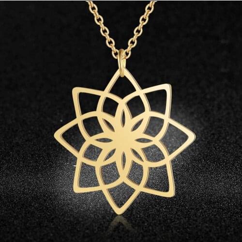 100% Stainless Steel Yoga Lotus Fashion Necklace for Women Unique Design Pendant Necklaces Female Trendy Jewelry Wholesale