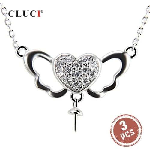 CLUCI 3pcs Silver 925 Cute Butterfly Pendant Jewelry for Women 925 Sterling Silver Love Heart Zircon Pendant Necklace SN035SB