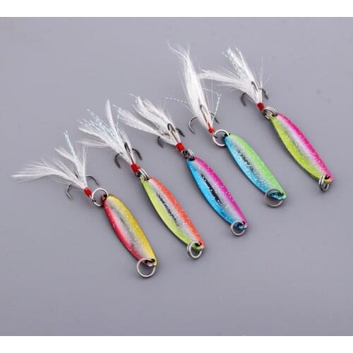 5pcs Saltwater Metal Metal Colorful Fishing Spoon Lure Spinnerbaits with Feather