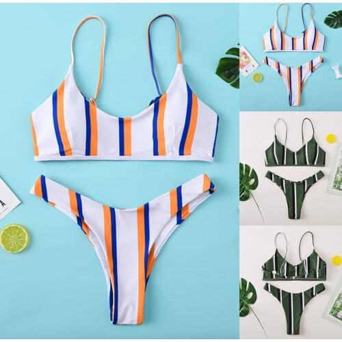 #Z2 Brazilian bikini thong Micro print bikini Striped swimwear women 2020 Push up 2 piece swimsuit female bikinis bathing suit