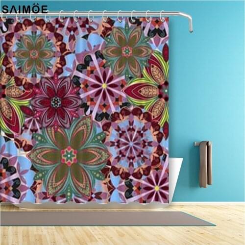 Boho Floral Bright Fabric Blossom Shower Curtain Waterproof Polyester Bathroom Curtain Home Decor Shower Sets