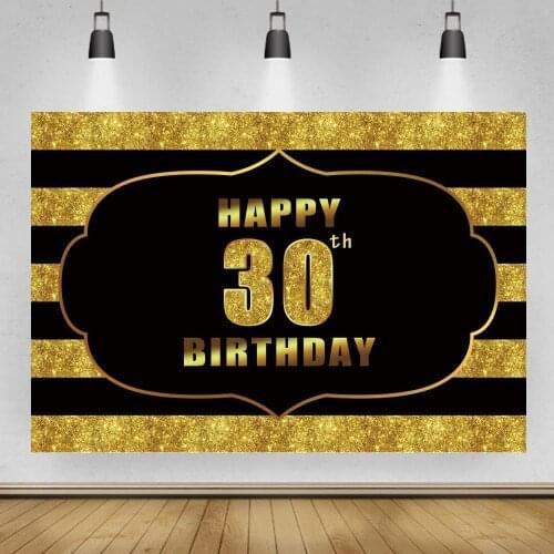 Black Golden Lines Happy 30th 40 Birthday Backgrounds Photo Women Adult Dance Celebration Customize Backdrops Party Decor Poster