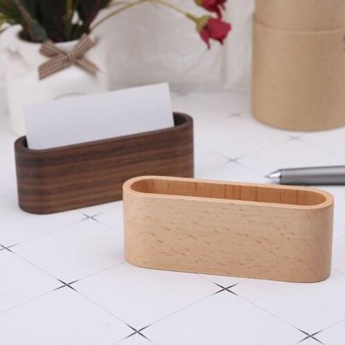 Wooden Table Business Card Display Stand Memo Holder Storage Box Organizer Walnut Beech Wood