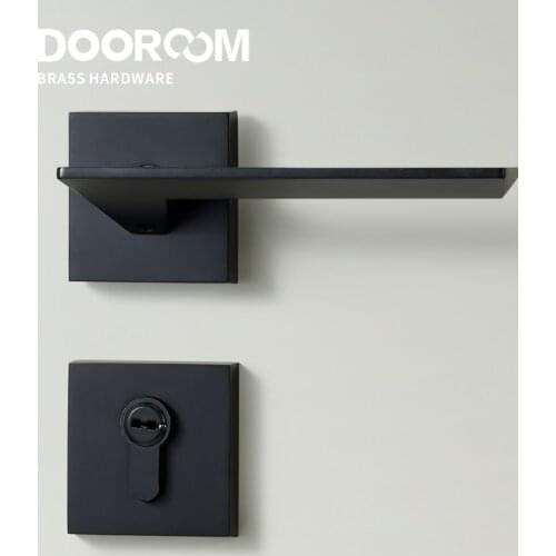 Dooroom Brass Door Lock Set Modern Black Interior Bedroom Bathroom Double Wood Door Lever Set Dummy Lock Handle