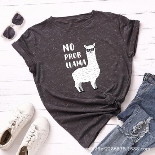 Summer Women T-Shirt Plus Size 5XL Cotton Cute Alpaca Animal Print Female Short Sleeve Tshirts Casual Woman Tops Basic Tees
