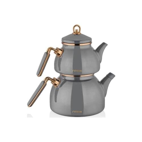 Grizay Emaye Demlik Seti - Gri Çaydanlık Seti - Gri Demleme Seti - Bitki Çayı Demlik