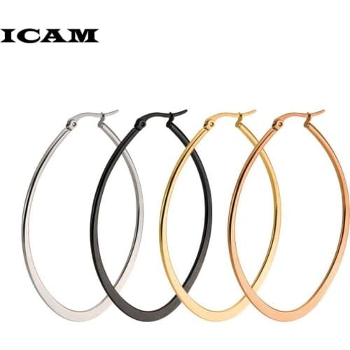 ICAM Big Huge Smooth Circle Hoop Earrings For Women Stainless Steel Hyperbole Earrings Large Round Earrings Ring Earring Jewelry