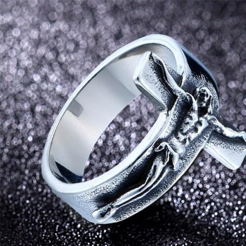 Stainless Steel Retro Personality God Jesus-Cross Ring Fashion Men Jewelry Rings For Male Friend Best Gift