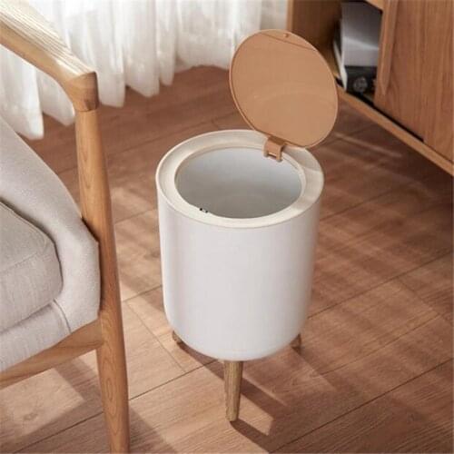 Trash Can Home Office Storage White Bucket Japanese Style Plastic Wood Bin